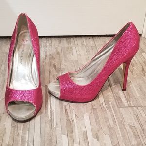 bright pink glitter heels
